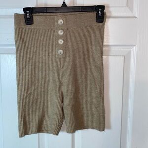 Mable Ribbed Biker Shorts Tan Cream Oatmeal Exposed Buttons